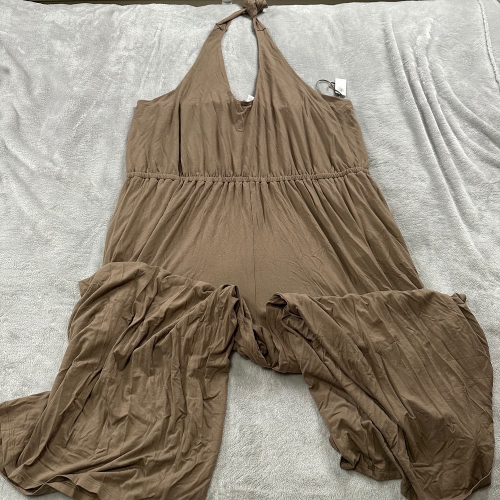Old Navy Jumpsuit Women 3X Brown Halter Neck Elastic Waist Wide Leg Casual NEW